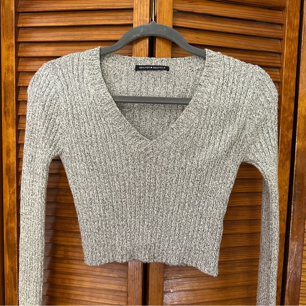 Brandy Melville Gray V-Neck Sweater